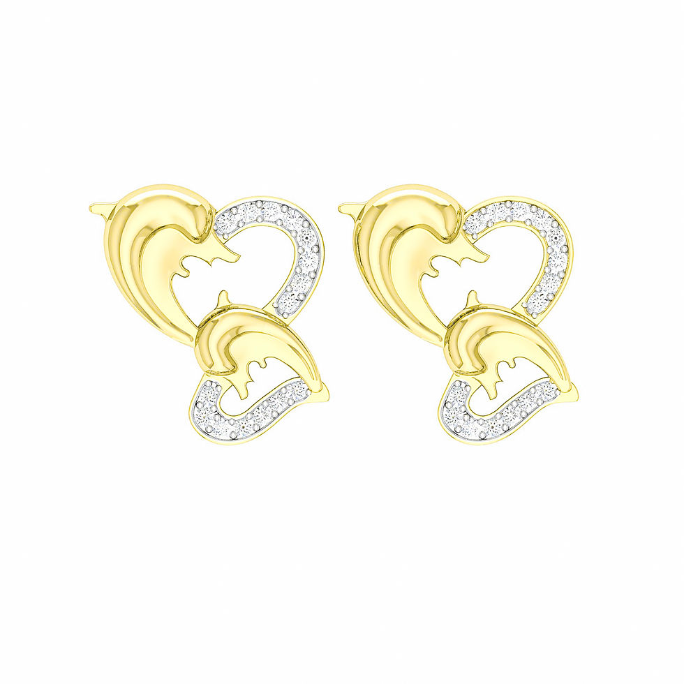 Miniatura: 1/10 CTW ROUND DIAMOND DOLPHIN HEART EARRINGS 10K YELLOW GOLD