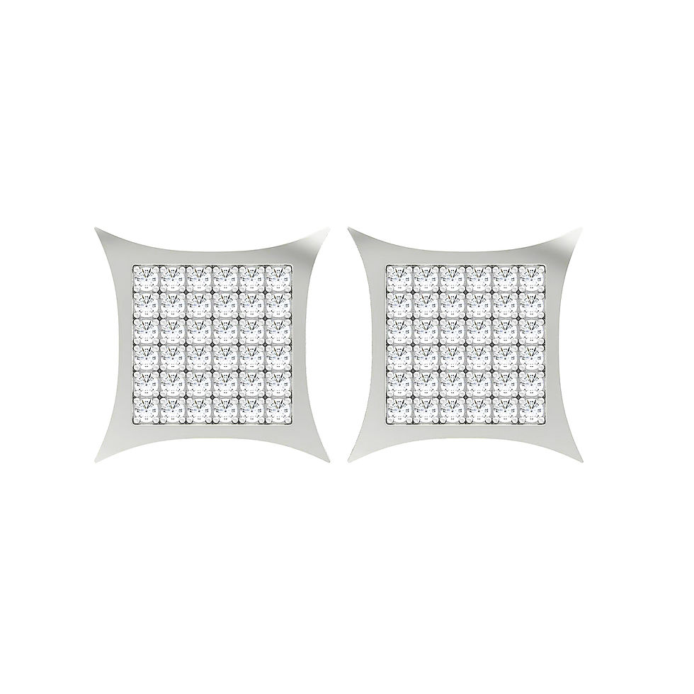 Thumbnail: 1/2 CTW PRINCESS DIAMOND SQUARE KITE STUD EARRINGS 14K WHITE GOLD