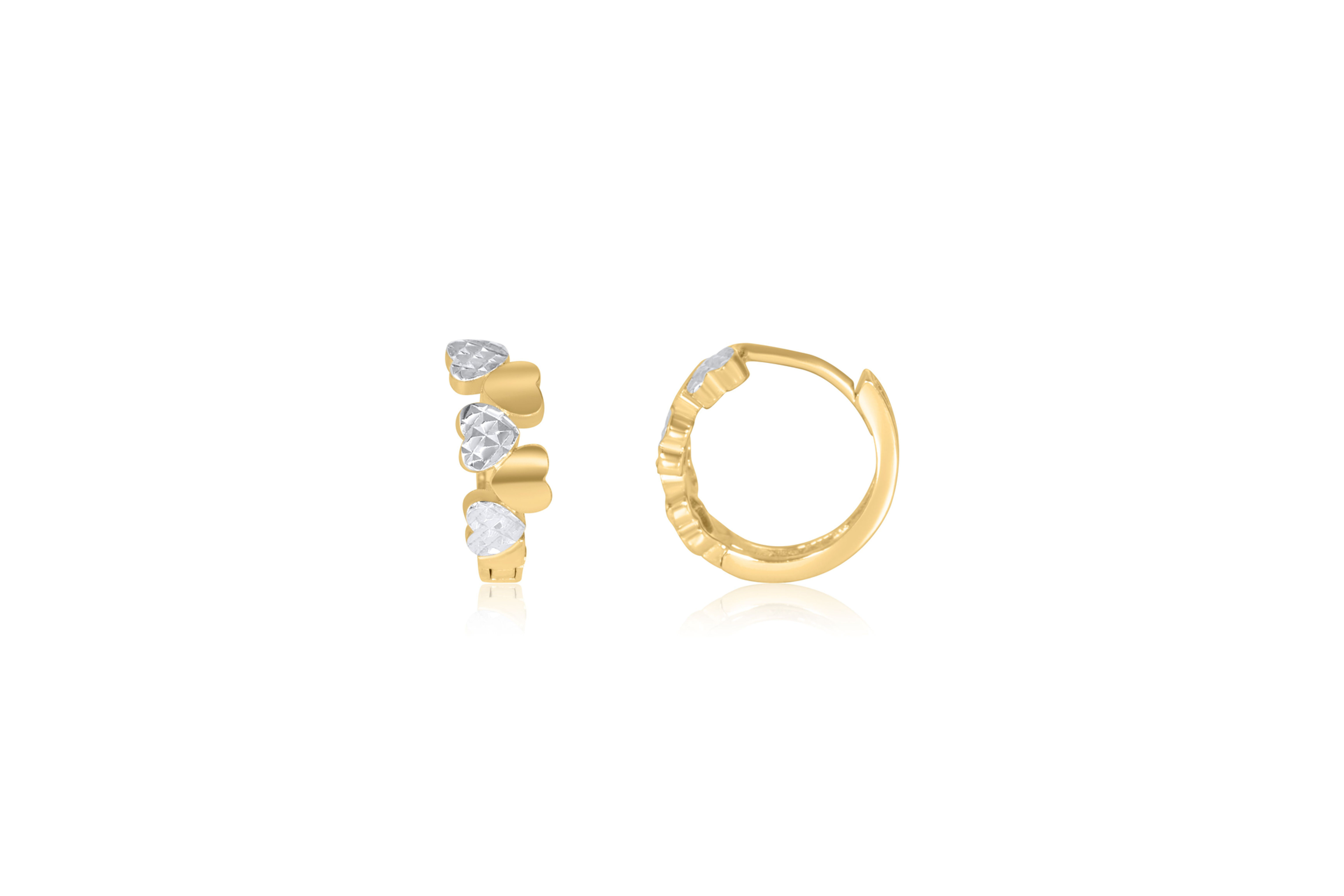 10K TWO TONE GOLD HEARTS HUGGIE HOOP EARRINGS