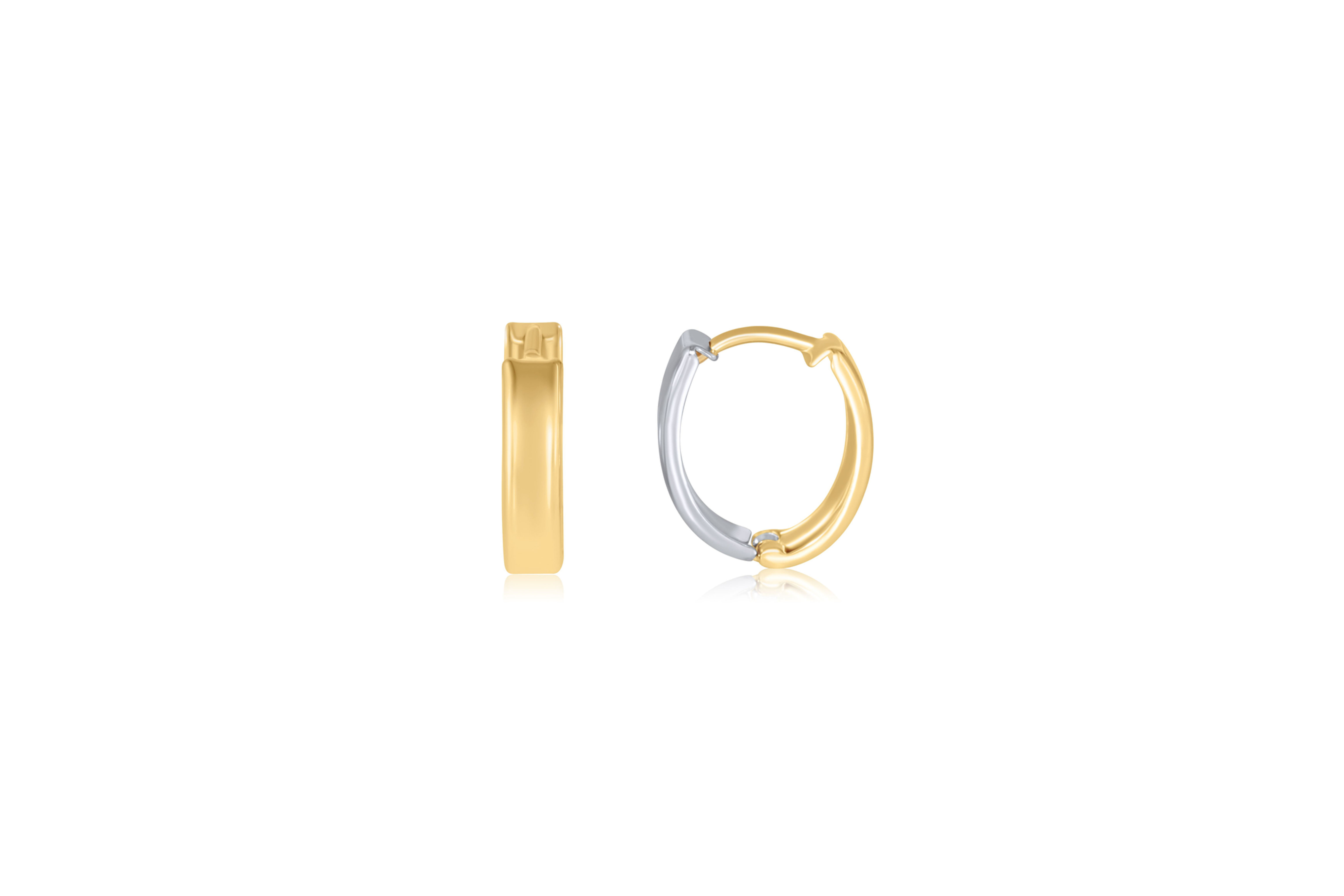 10K TWO TONE OVAL SMALL HUGGIE HOOP EARRINGS