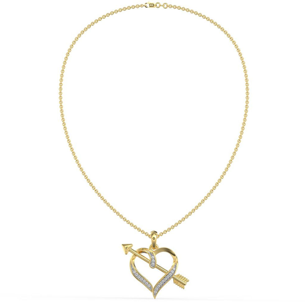 Thumbnail: 1/12 CTW DIAMOND HEART ARROW PENDANT AND CHAINS 10K YELLOW GOLD