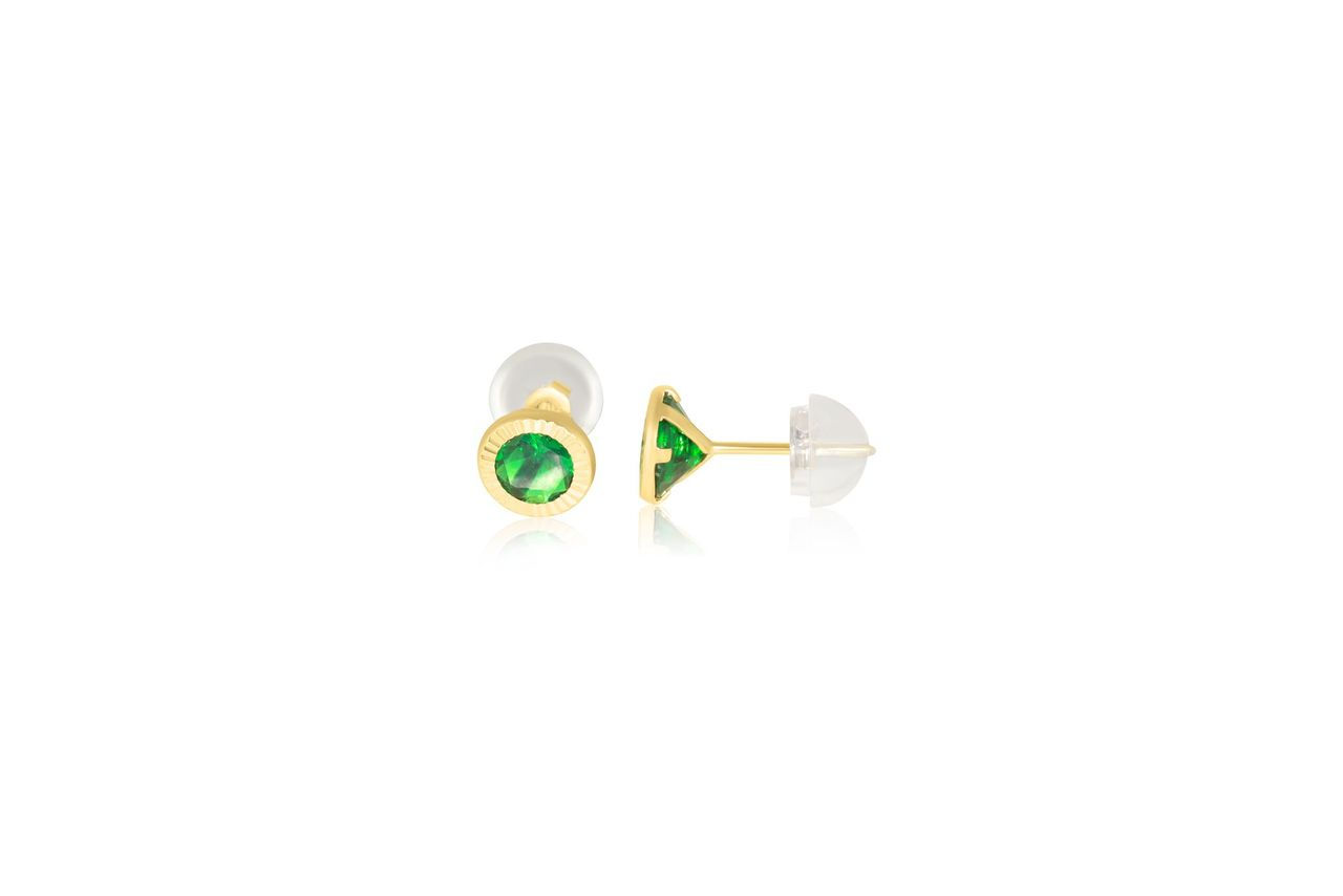 Dark Green Cubic Zirconia Stud Earrings in 14K Yellow Gold