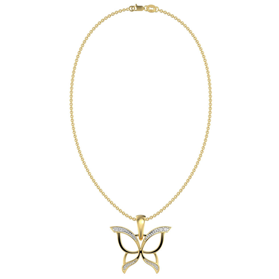 Miniatura: 0.03 CTW ROUND DIAMOND BUTTERFLY BUG PENDANT AND CHAINS 10K YELLOW GOLD