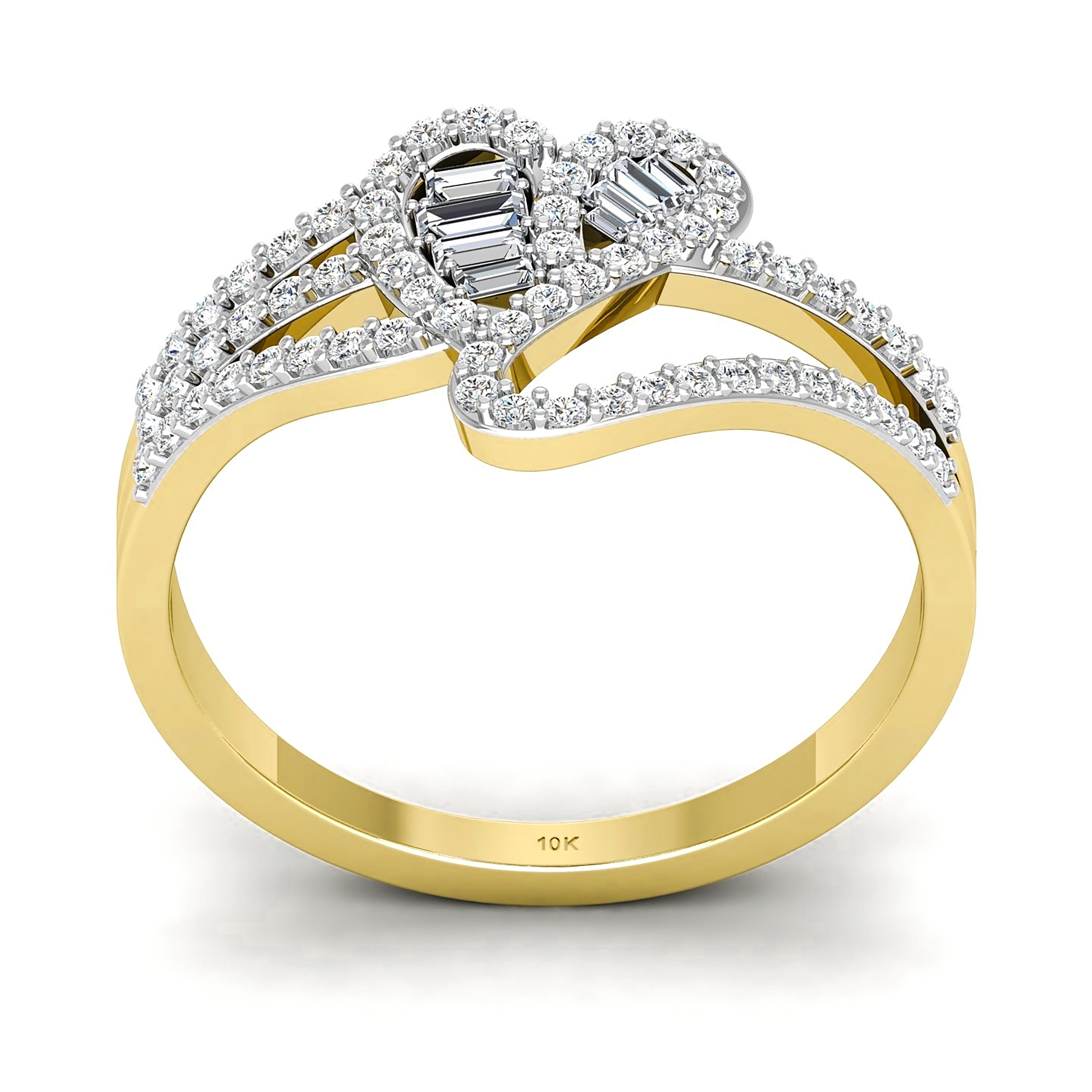 1/3 CTW BAGUETTE DIAMOND HEART RING 10K YELLOW GOLD