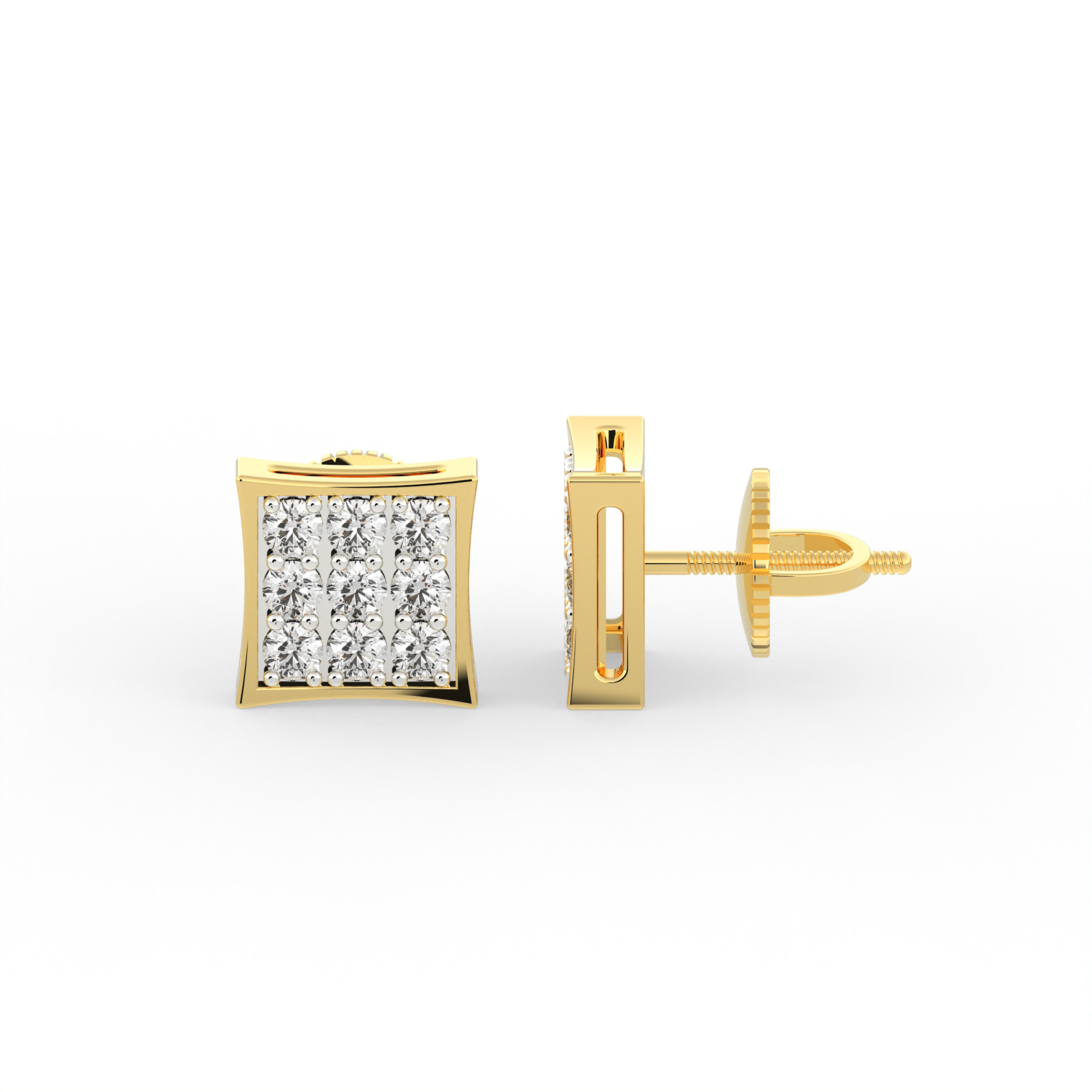 .05 CTW DIAMOND CLUSTER SQUARE SMALL STUD EARRINGS IN 10K YELLOW GOLD