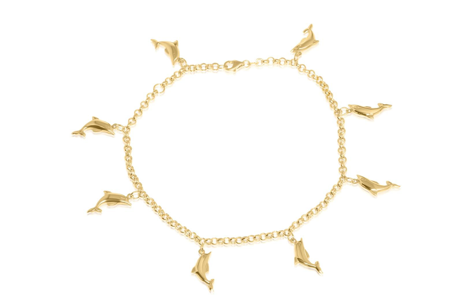 10K YELLOW GOLD DOLPHIN CHARM ANKLET