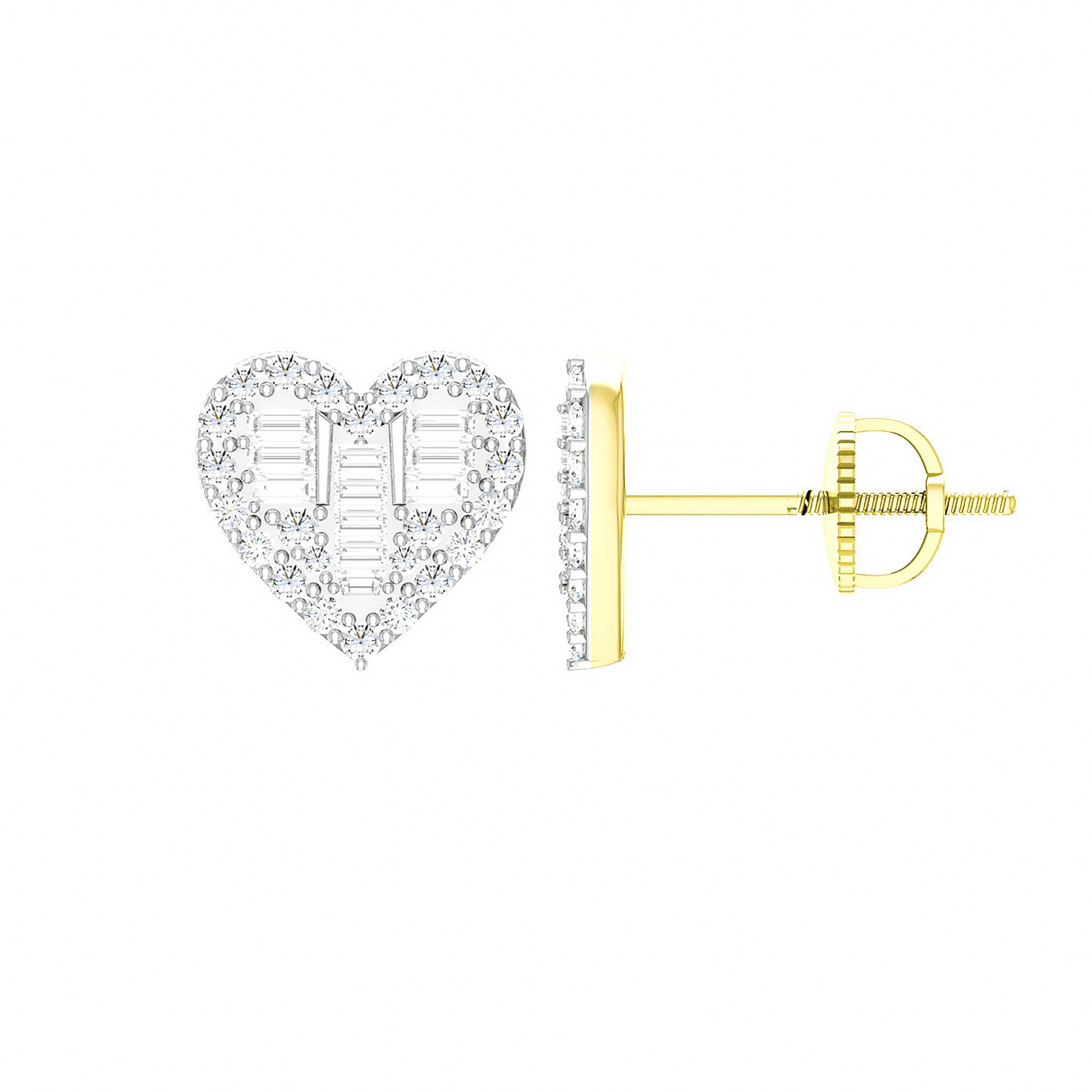 3/8 CTW BAGUETTE DIAMOND HEART EARRINGS 14K YELLOW GOLD