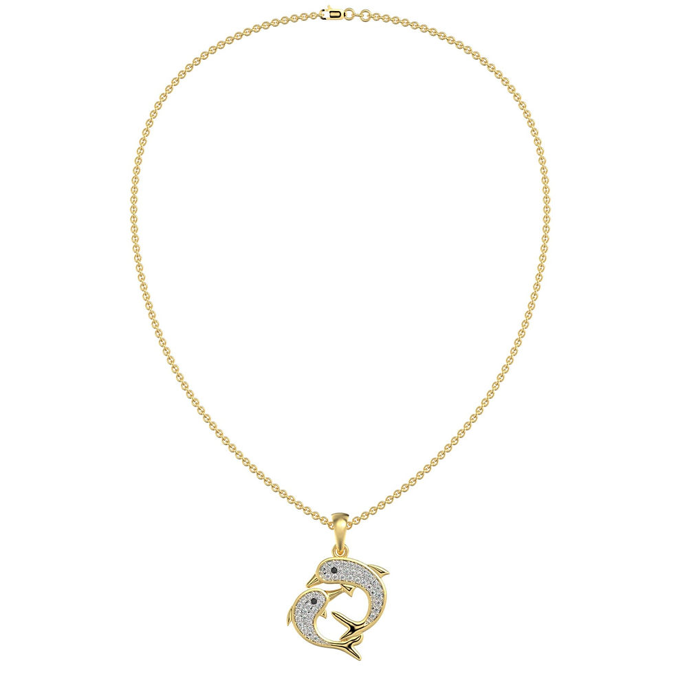 Thumbnail: 1/6 CTW ROUND DIAMOND DOLPHIN PENDANT AND CHAINS 10K YELLOW GOLD