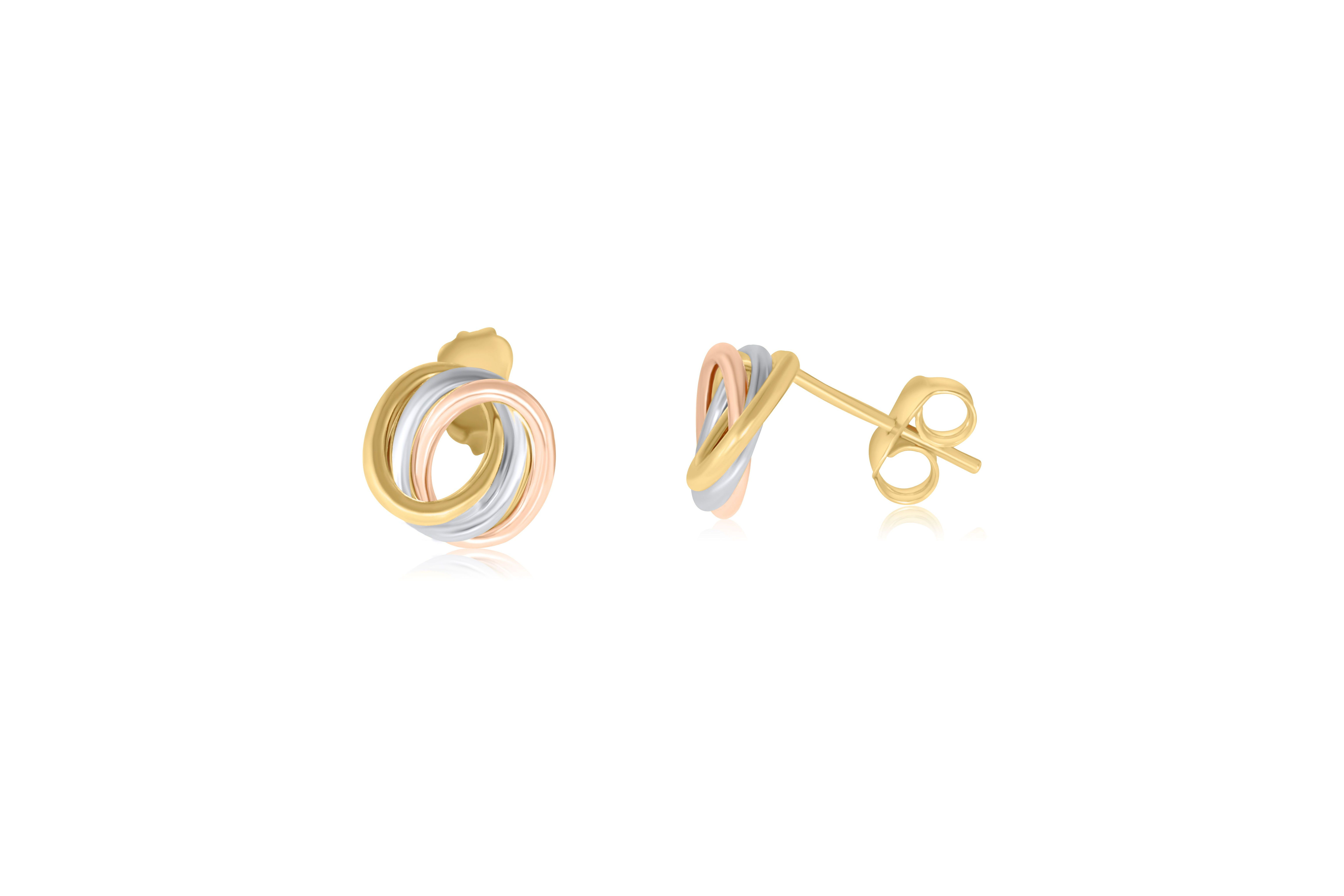 10K TRI COLOR GOLD LOVE KNOT STUD EARRINGS