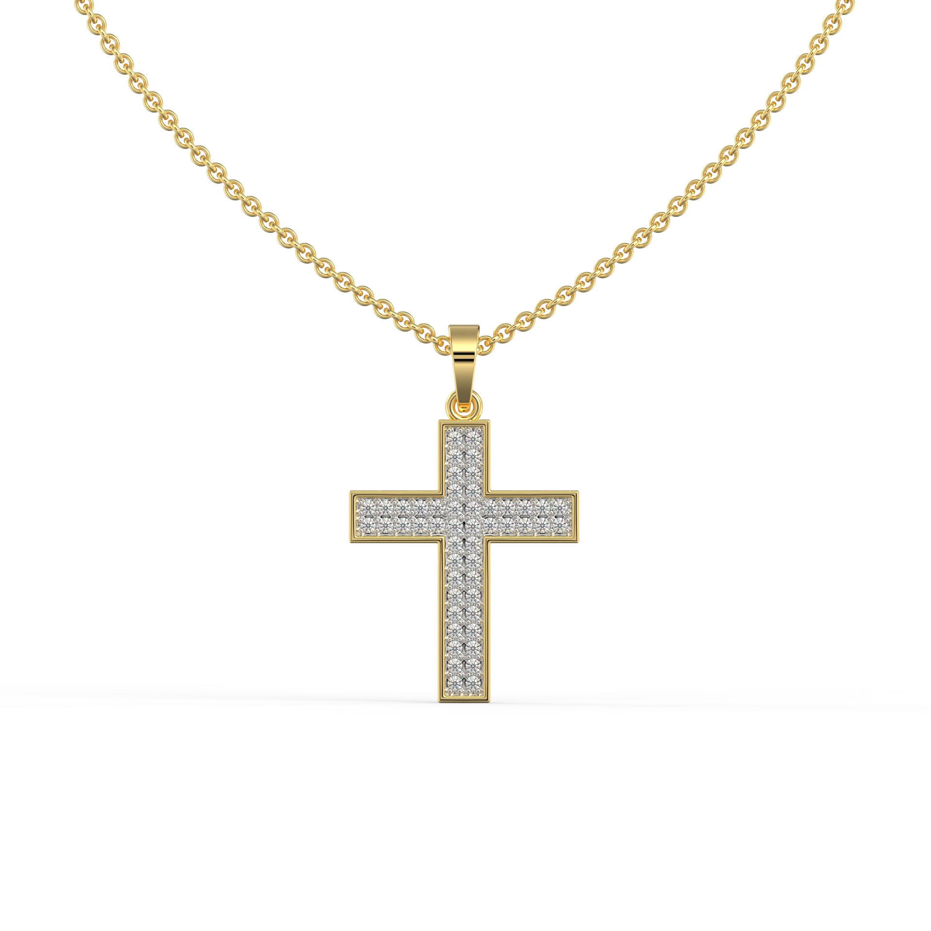 1/6 CTW ROUND DIAMOND CROSS PENDANT AND CHAINS 10K YELLOW GOLD