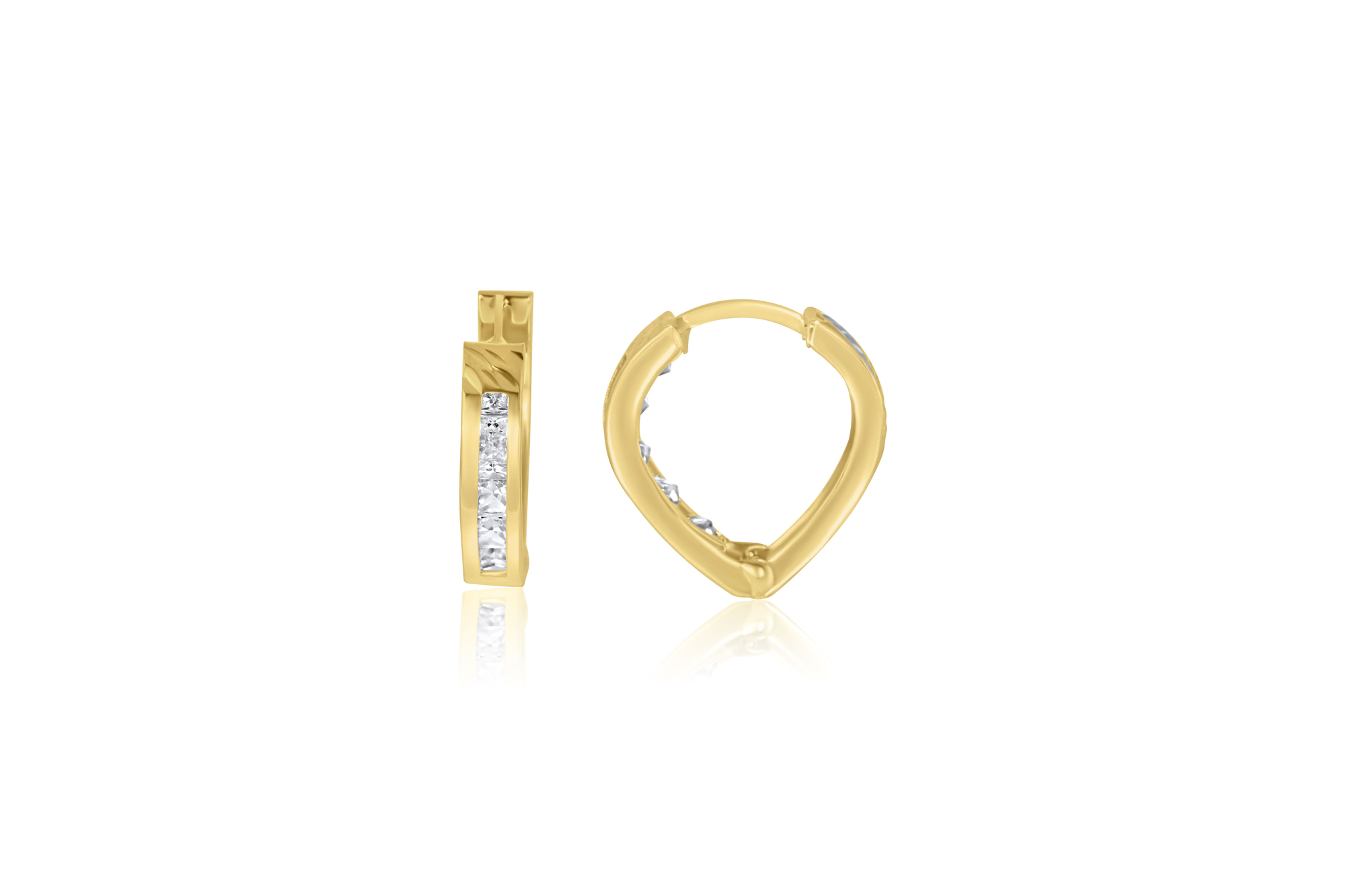 14K YELLOW GOLD CZ REVERSIBLE HUGGIE HOOP EARRINGS