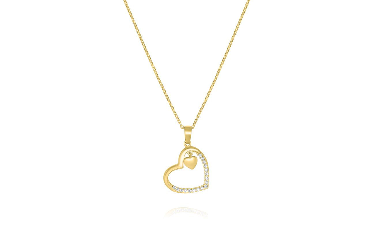10K YELLOW GOLD CZ DOUBLE HEART PENDANT NECKLACE
