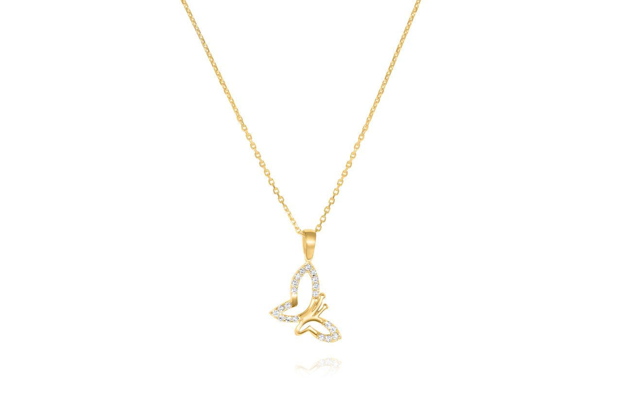 10K YELLOW GOLD CZ BUTTERFLY PENDANT NECKLACE