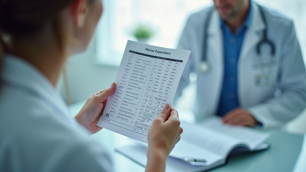 Close-up view of a doctor reviewing blood test results