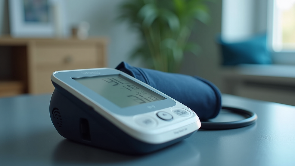 Close-up view of blood pressure monitor on a table