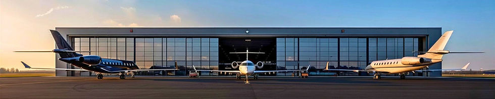 Private jets parked at a Florida aviation real estate brokerage hangar