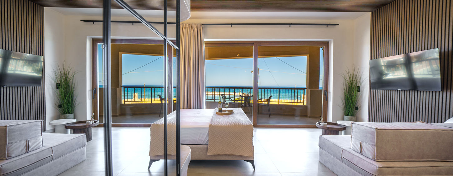 Solmare Beachfront Suite in Panormo Crete with sea view balcony