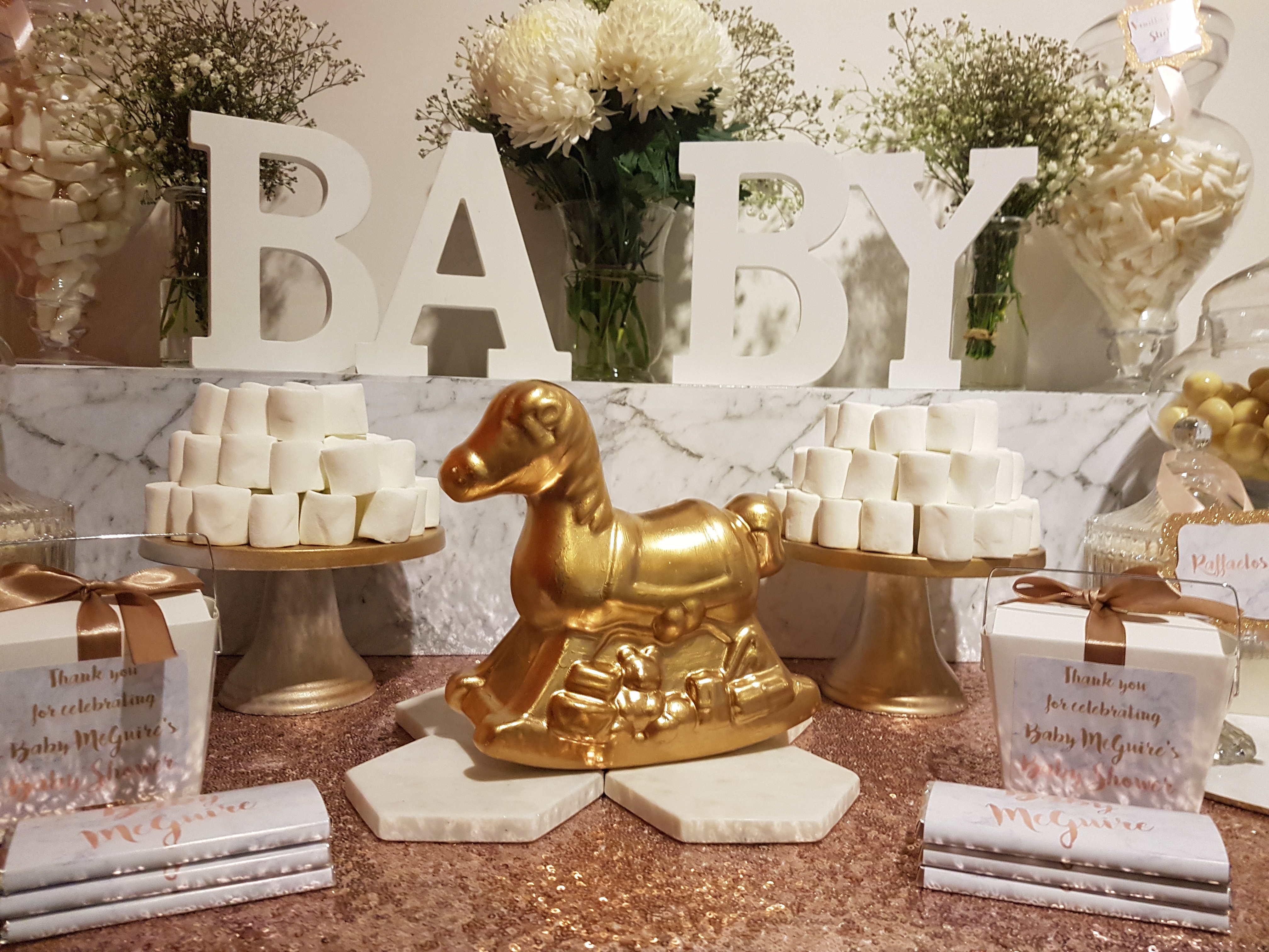 White, gold and marble Baby Shower