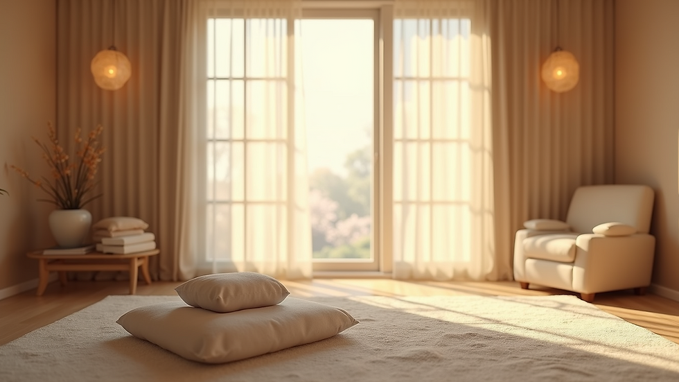 High-angle view of a tranquility room with soft lighting for relaxation