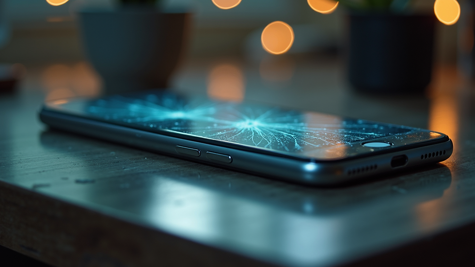 Close-up view of a smartphone with a cracked screen