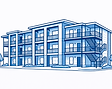 Minimalist three-story blue apartment building.png
