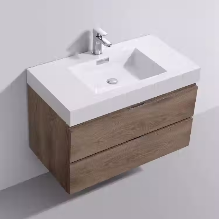 36" Theo Wall Mount Bathroom Vanity in Light Walnut