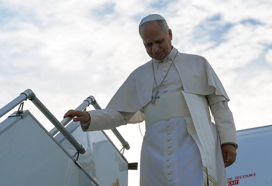 Pope Leo XIV descends the stairs of the papal plane upon arriving at Metz-Nancy-Lorraine International Airport Sept. 28, 2026, during his apostolic journey to France. (CNS/Vatican Media)