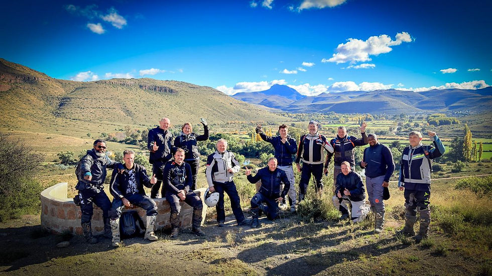 Off Road Adventure Motorcycle tour group of riders at a look out point in the Karoo