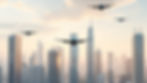 Ultra modern city with flying autonomous vehicles
