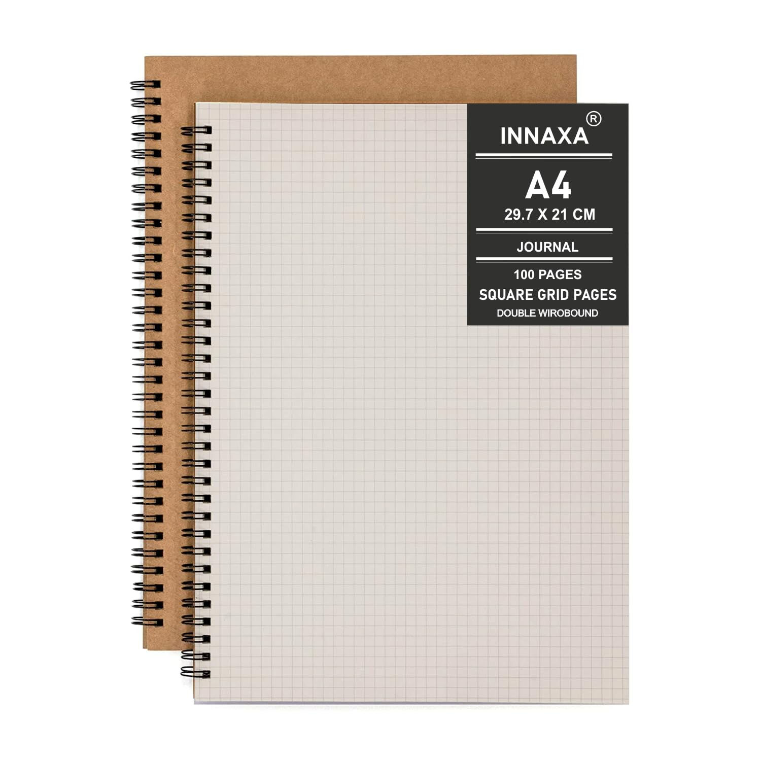 INNAXA 2 Pack A4 Grid Spiral Notebook