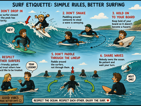 When you're learning to surf, one of the most important things isn't how fast you can pop up or how many waves you catch — it's understanding surf etiquette.