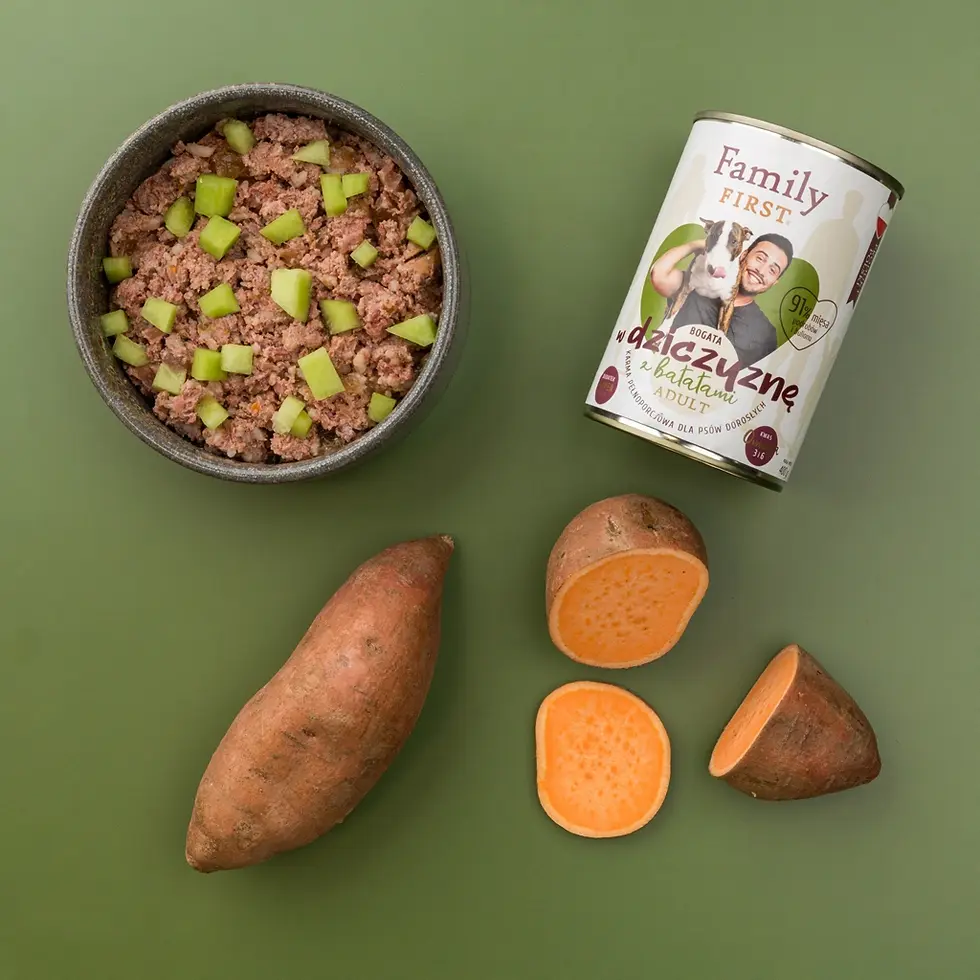 Thumbnail: Karma dla psów dorosłych, bogata w dziczyznę z batatami, 400g
