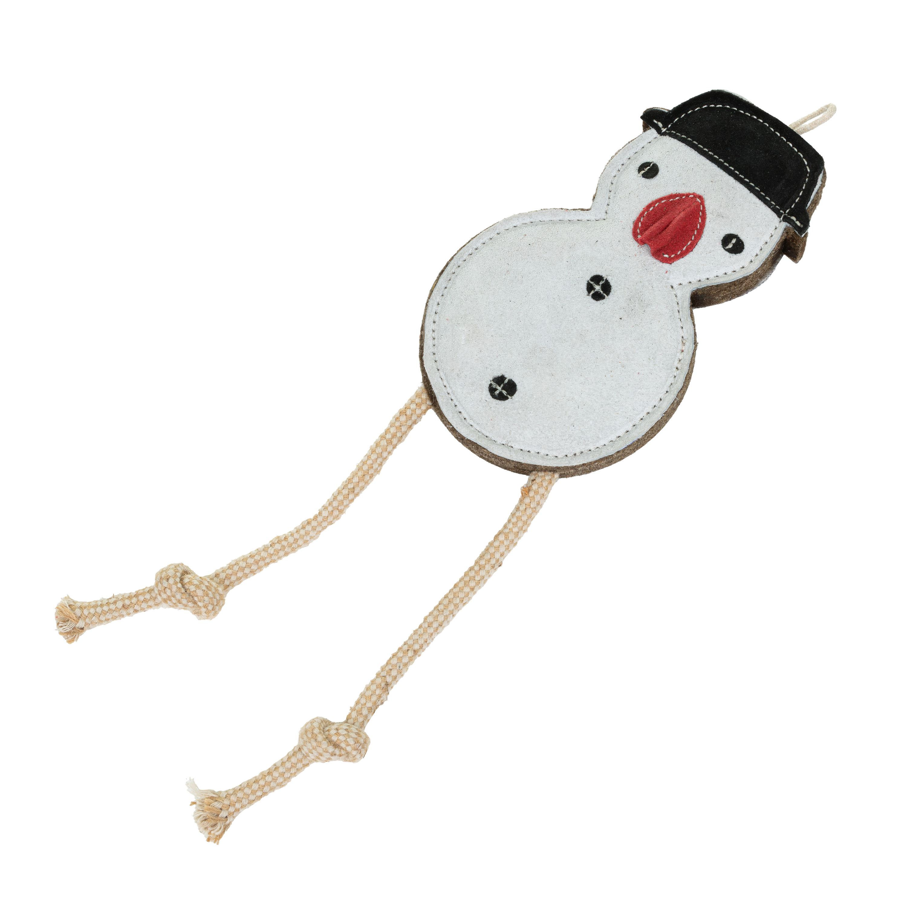 Dog toy,leather Snowman 21x12 cm + 19 cm rope
