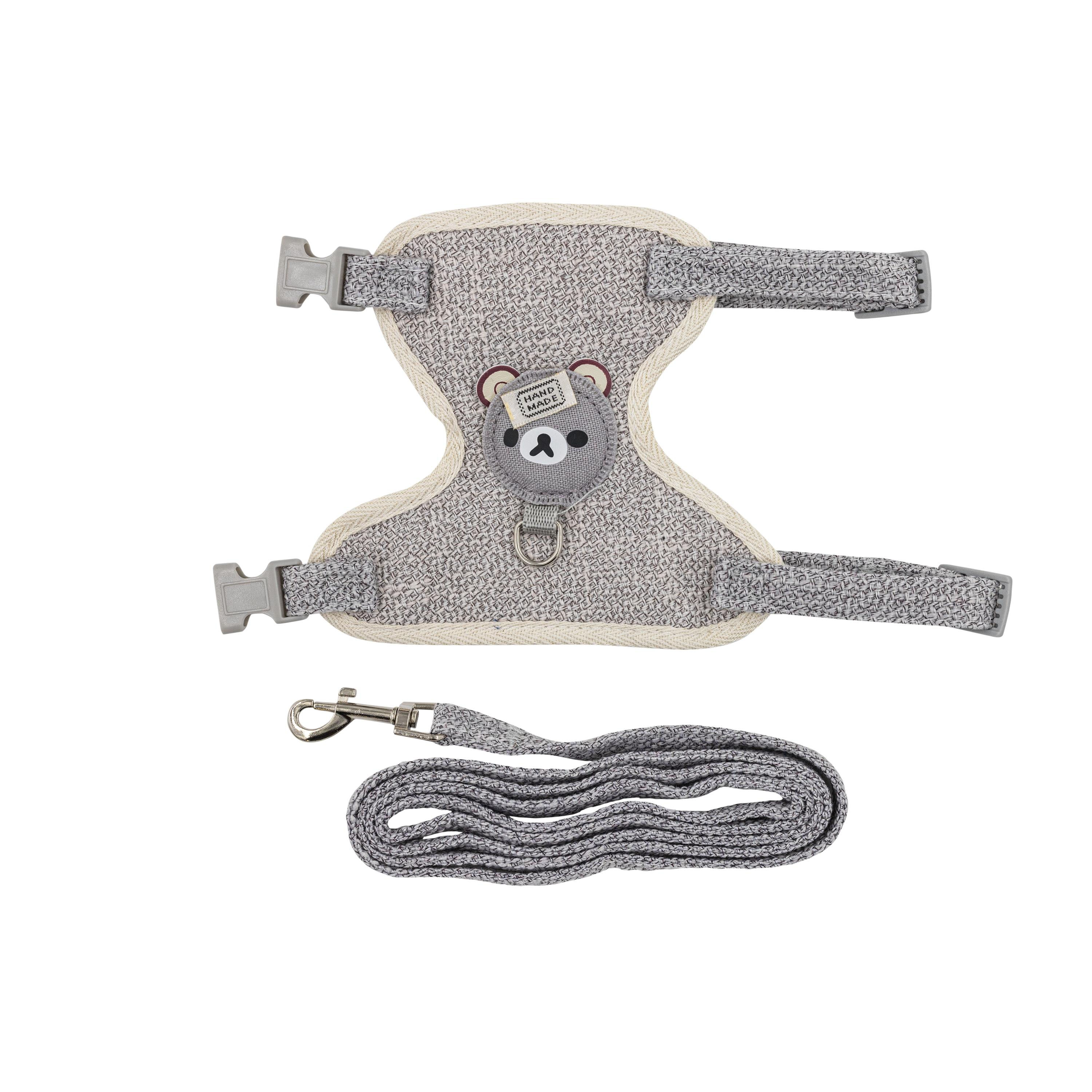 Harness and leash set,for dogs cata,grey,polyester bawelna
