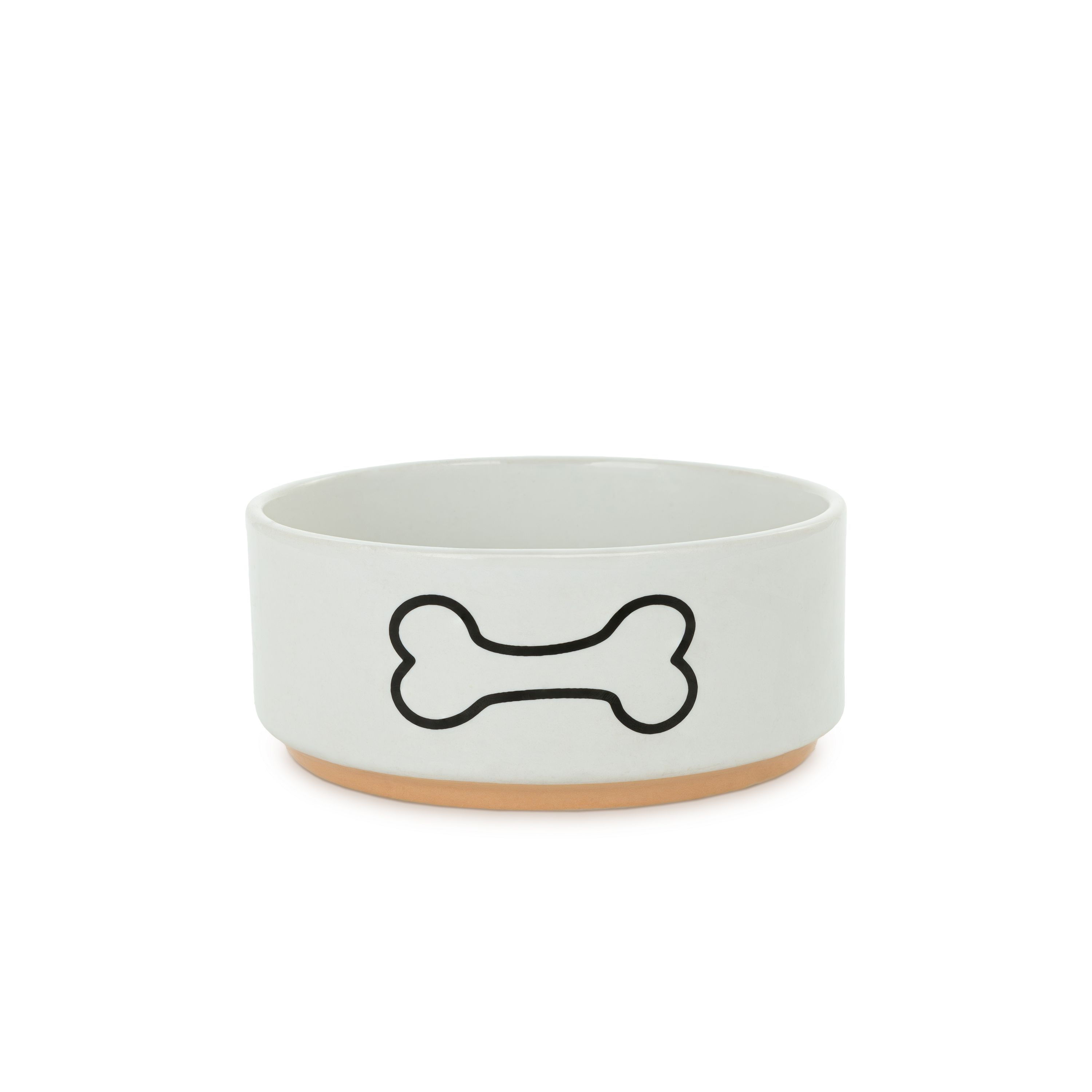 Dog bowl,white,bone print,ceramic,na podstawce