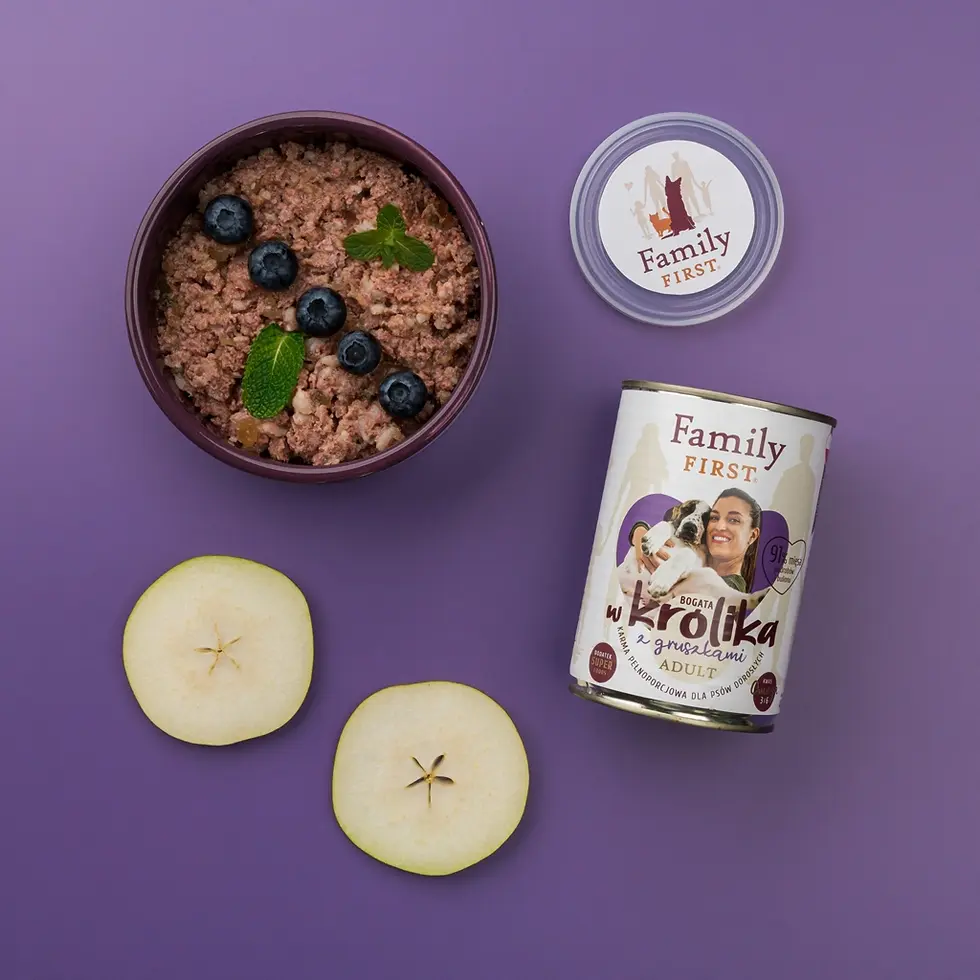 Thumbnail: Karma dla psów dorosłych, bogata w królika z gruszkami, 400g