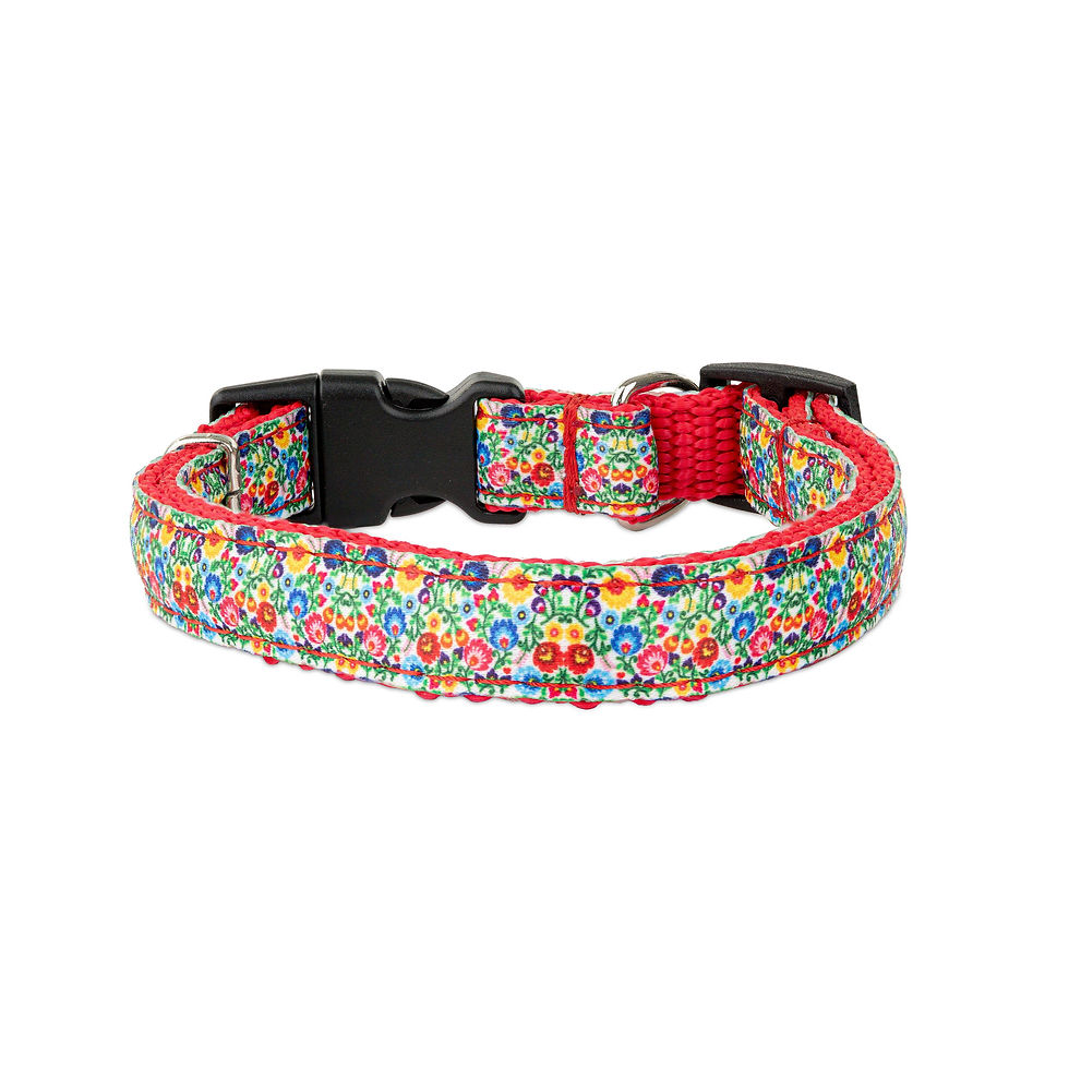 Thumbnail: Dog collar,pattern folk,webbing red