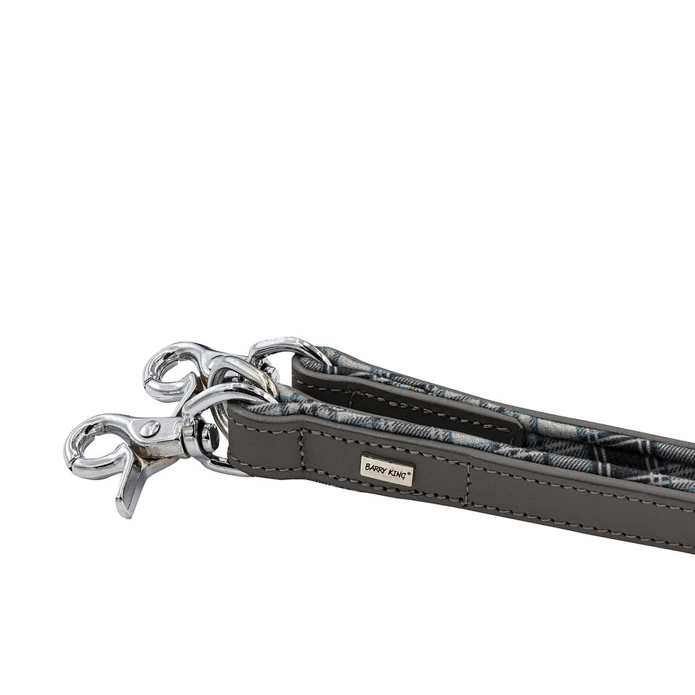 Thumbnail: Leather leash,20 mm x 200 cm,siwy-kratka