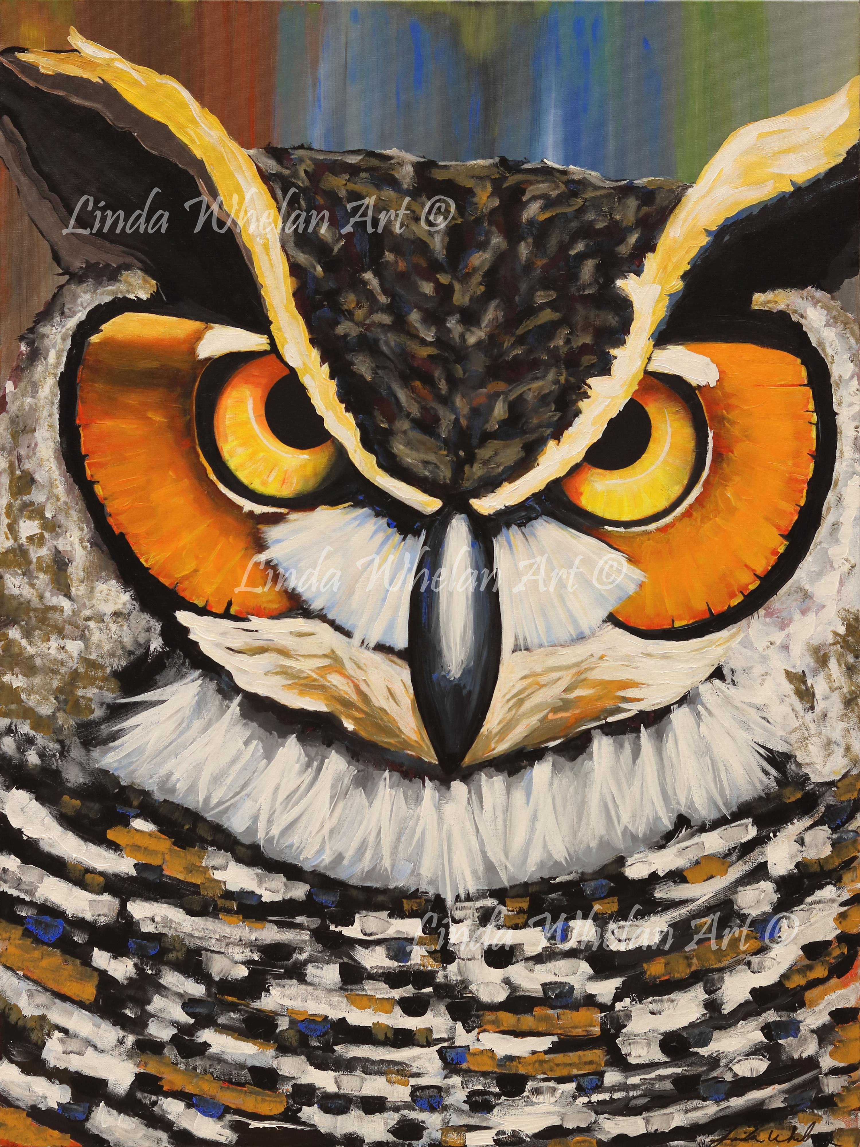 great horned owl painting by Linda Whelan