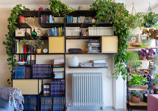 ein Bücherregal voller Bücher, darunter eines mit dem Titel "Eine kurze Geschichte der Welt"