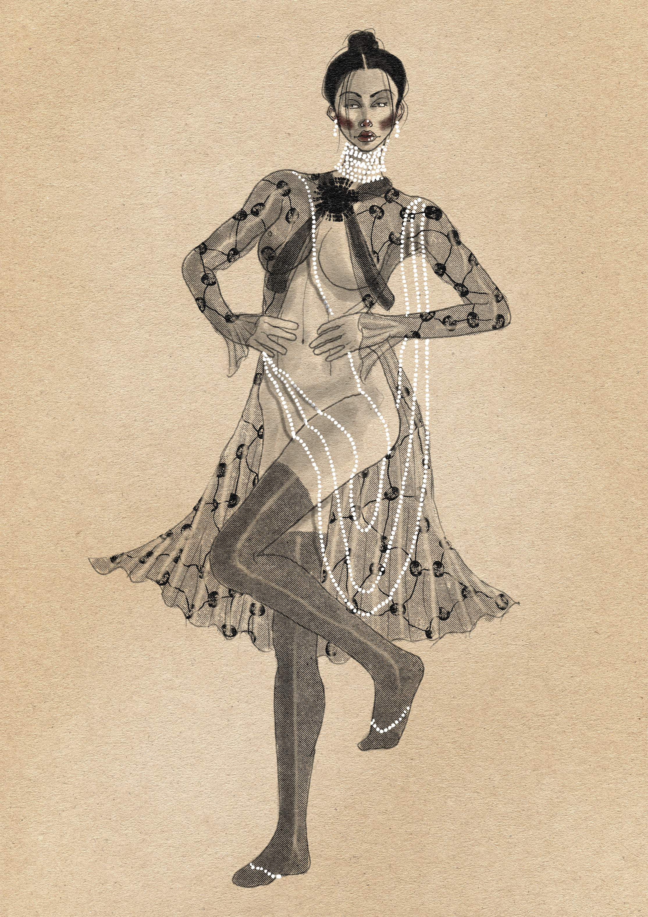 017. Elegant Pearls Fashion Print.