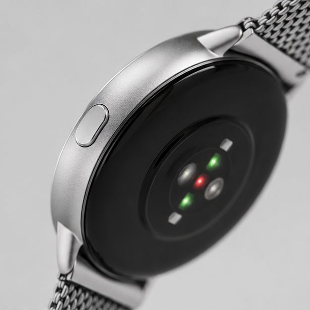 Macro detail of the Nexo Aura Smart case, dial and finish