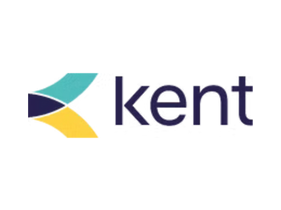 Kent logo with colorful shapes and text on black background.