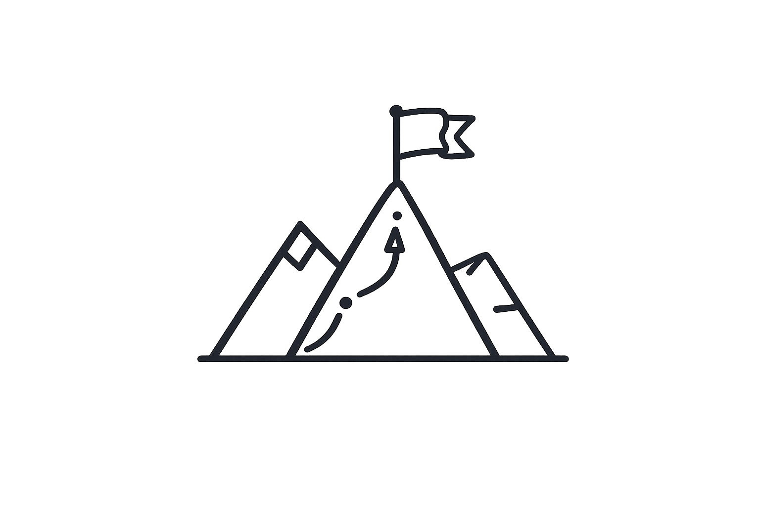 Mountain peak icon with a flag and path to the top
