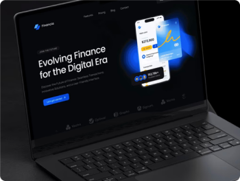 Laptop displaying "Evolving Finance for the Digital Era" with financial infographics. Visuvate