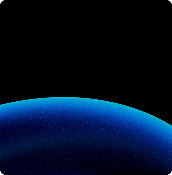 Abstract blue sphere against a black background, representing a planet Visuvate.