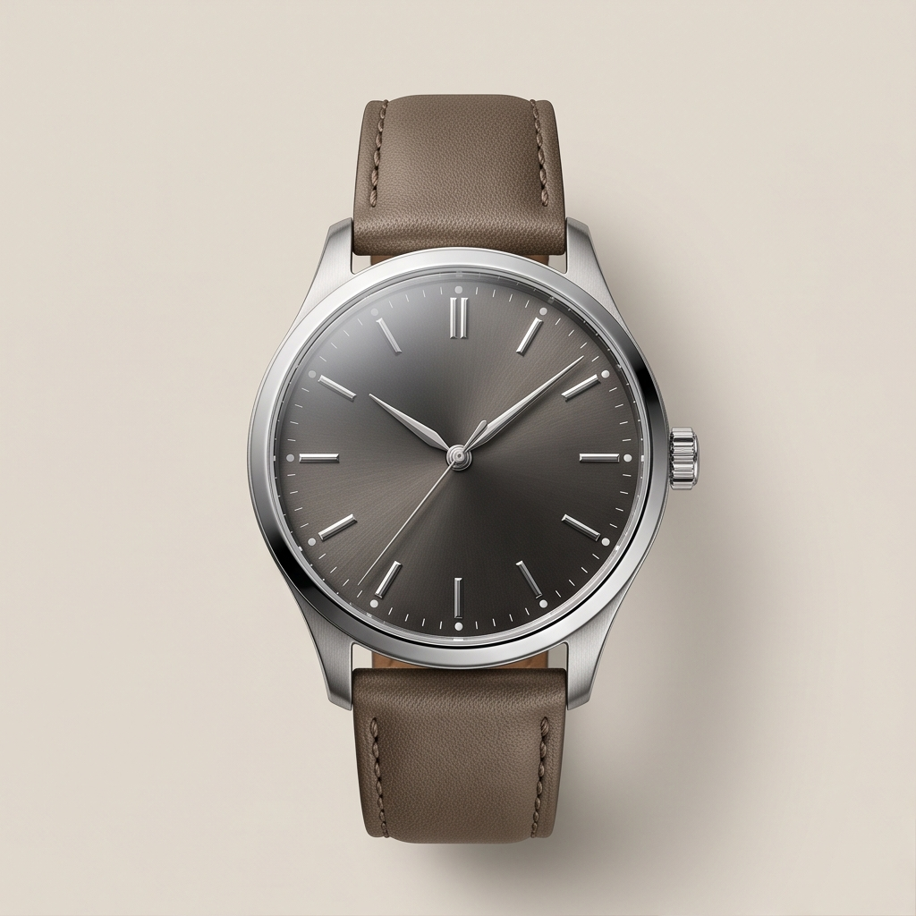 Aurelian Imperial Skeleton luxury watch, a 40 mm Sapphire-Backed Steel case with an anti-reflective sapphire crystal, a anthracite dial with applied polished indices and hands, on a calf leather strap with a buckle, studio product photo
