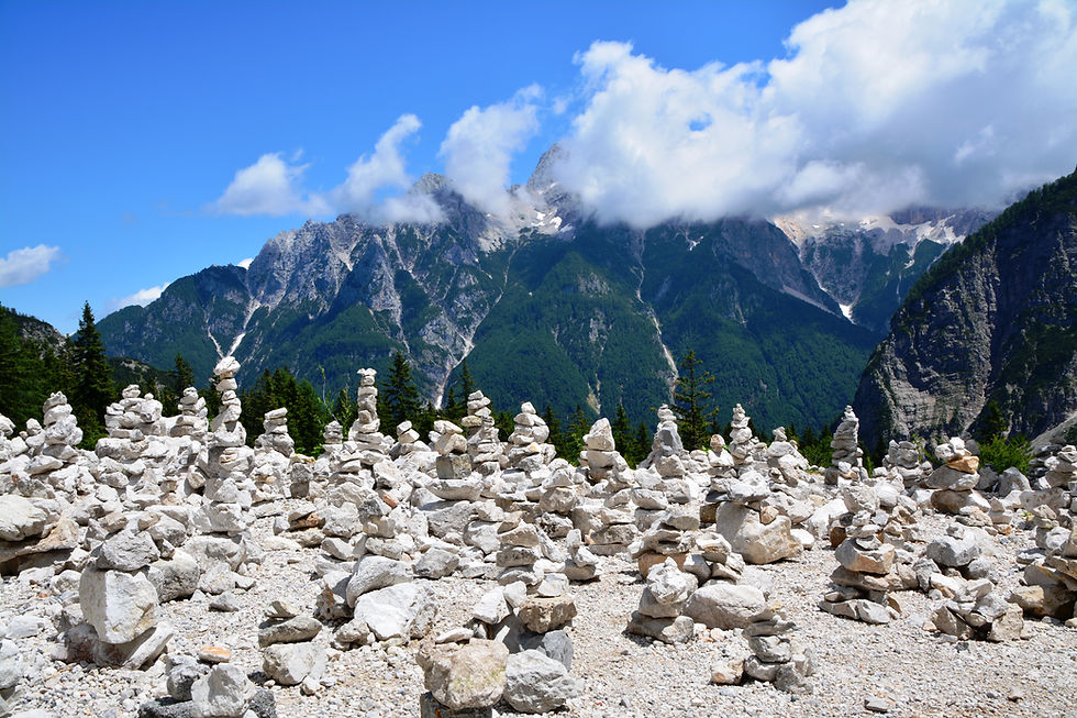 higgledy-piggledy stone towers overlook a valley