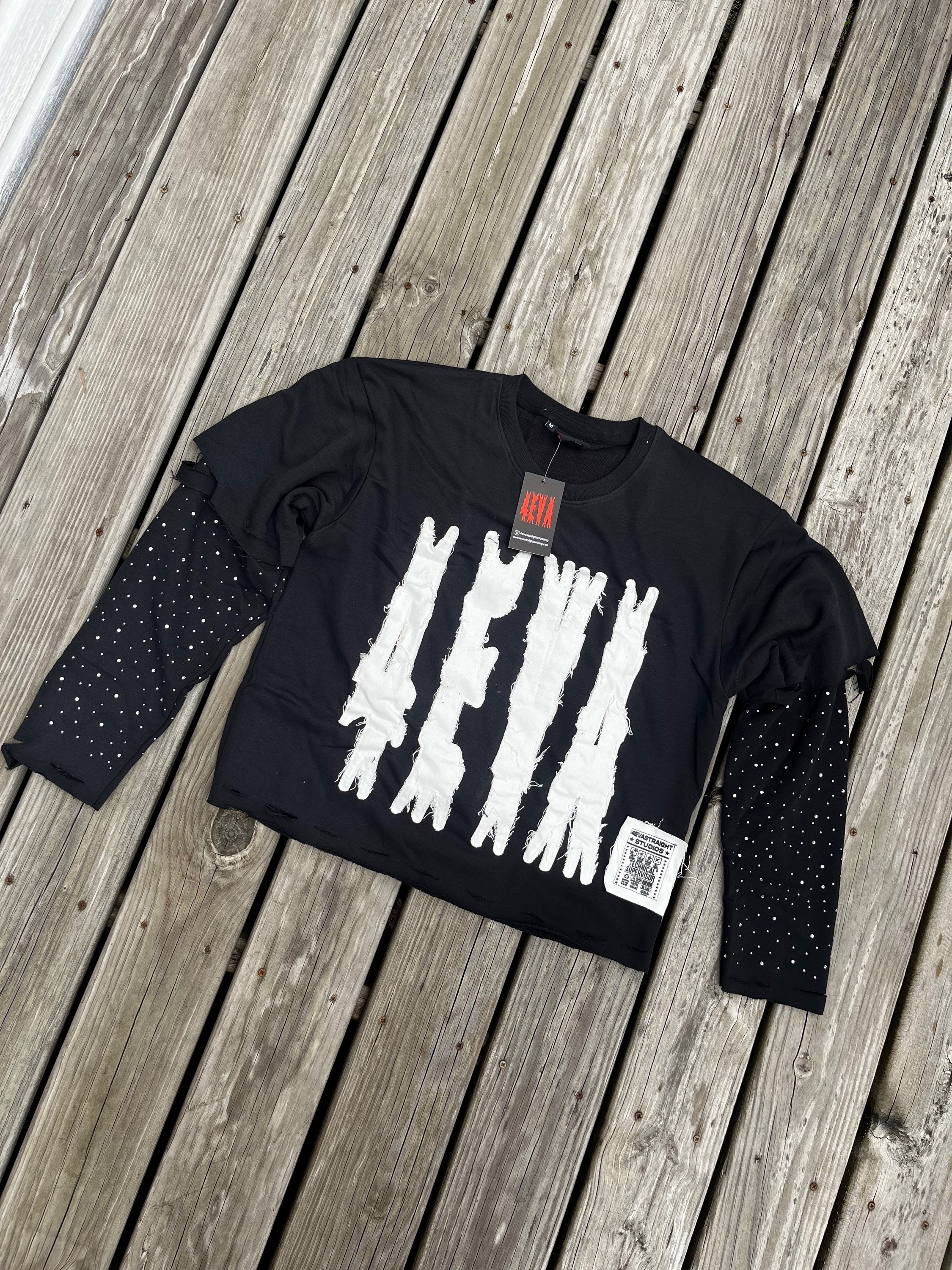 Distressed Cropped 4eva Rhinestone Longsleeve