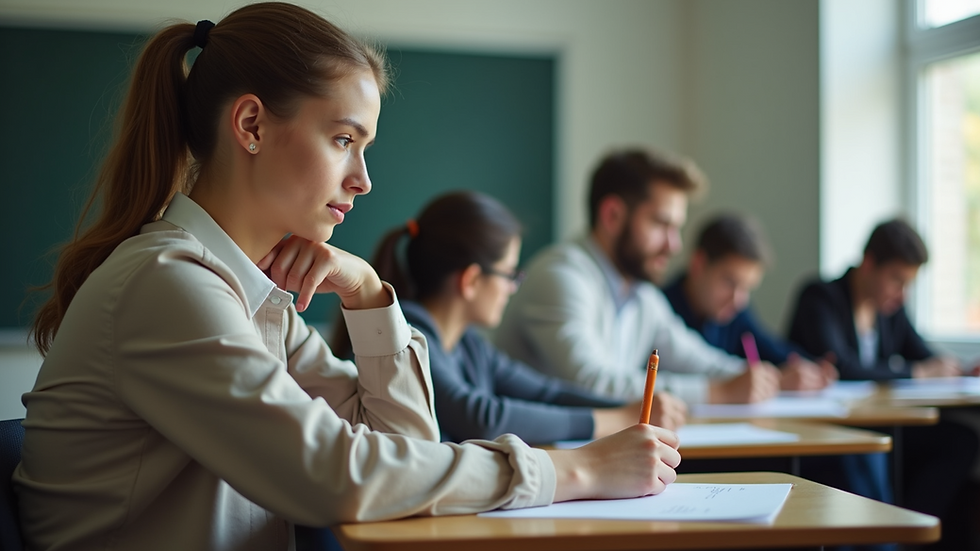 Close-up view of an adult learning in a classroom setting